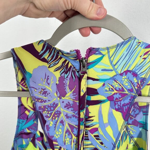 Title Nine Arabella Nimblene Halter Dress Purple Palm Trees Back Zip SUP Size 8 - Picture 4 of 9